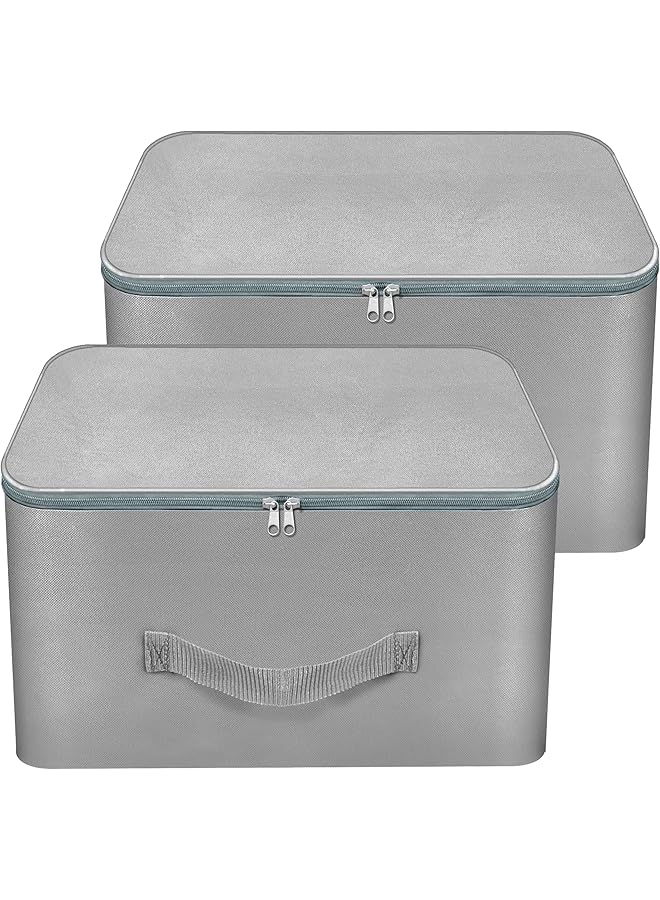 Green Tiger 2 Pack Nylon Wardrobe Bag Underbed Moisture Proof Cloth Storage Organizer, Storage box for Clothes Saree Bags with Zippered Closure & Handle (Grey, 37x35x23 cm) Square - Image 1