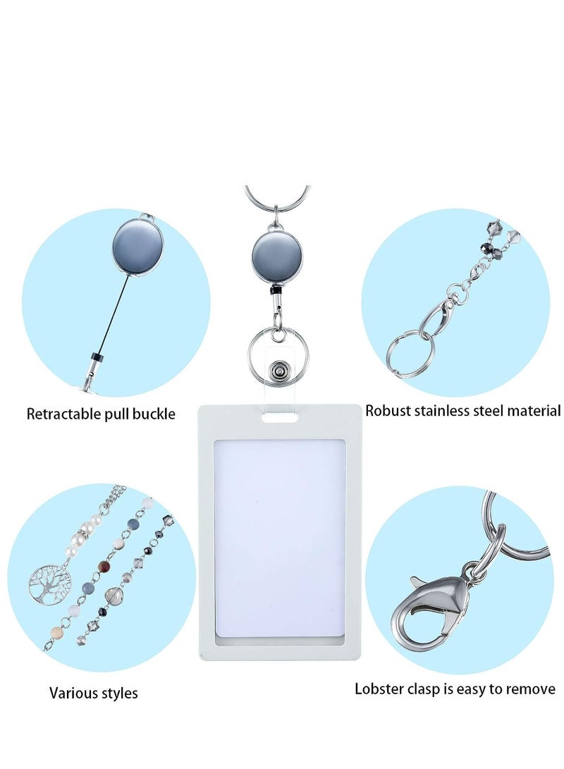 SYOSI 3 Pieces ID Badge Lanyard Necklace with ID Holder Clip Stainless Steel Beaded Chain Retractable Badge Reel Present - Image 3