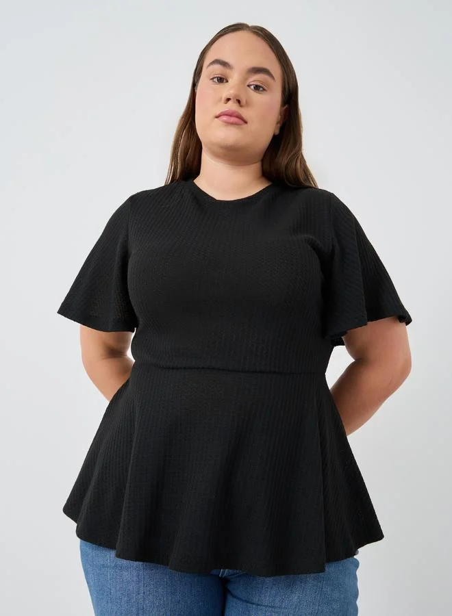 Styli Styli Plus Size Ribbed Round Neck Peplum T-Shirt