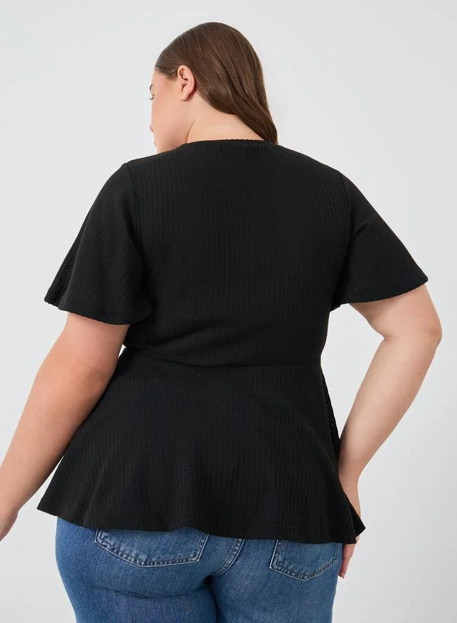 Styli Styli Plus Size Ribbed Round Neck Peplum T-Shirt