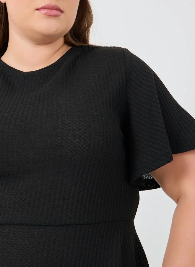 Styli Styli Plus Size Ribbed Round Neck Peplum T-Shirt