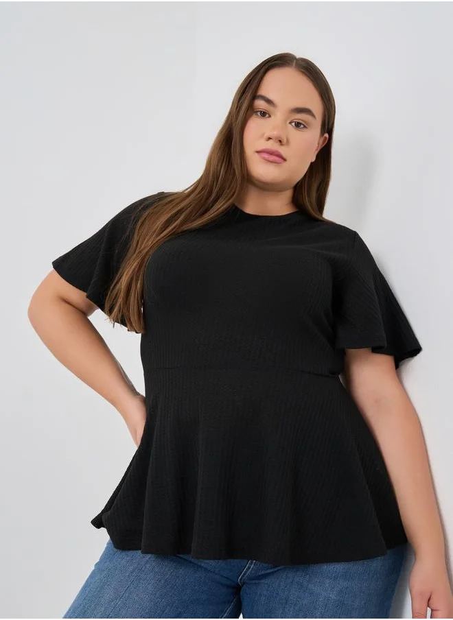 Styli Styli Plus Size Ribbed Round Neck Peplum T-Shirt
