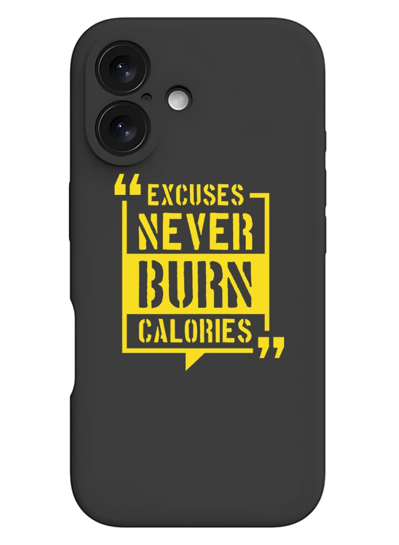 Theodor iPhone 16 Black Protective Slim Fit Case Liquid Silicone Cover with Full Body Protection Anti-Scratch Shockproof Case For iPhone - excuses never - Image 1