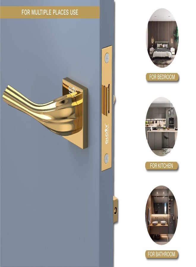 GLOXY Brass Door Locks for Bathroom Door Lock,Mortise Keyless Handle Set with Brass Baby Latch for Bathroom, Kitchen | Gold Finish (2 Years Warranty, Pack of 1) - Image 4
