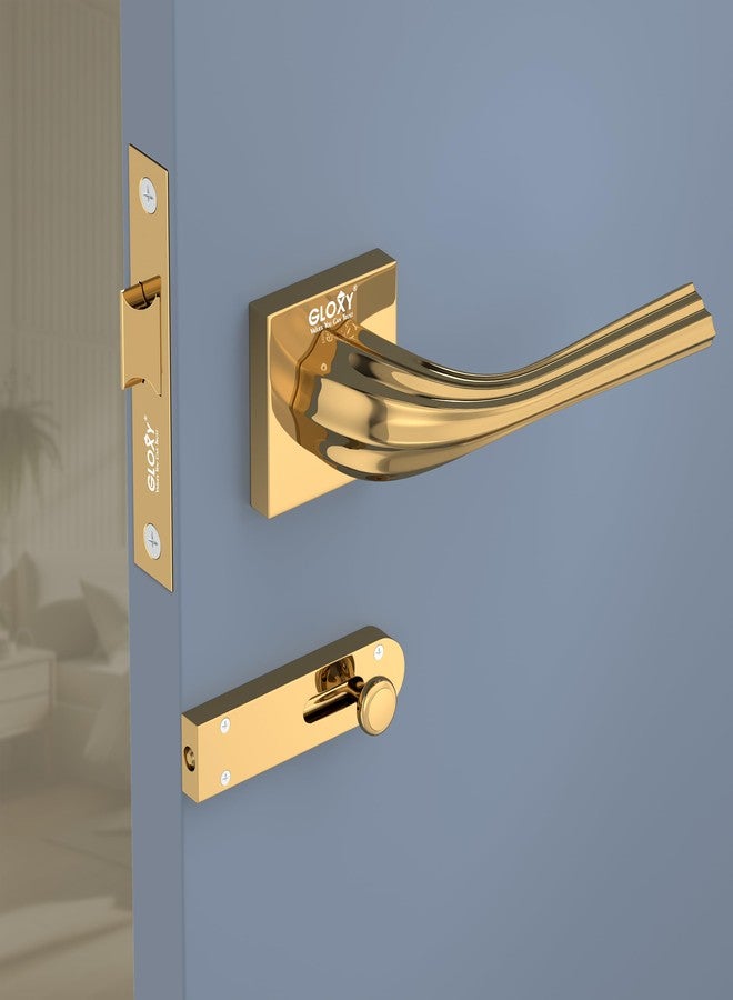 GLOXY Brass Door Locks for Bathroom Door Lock,Mortise Keyless Handle Set with Brass Baby Latch for Bathroom, Kitchen | Gold Finish (2 Years Warranty, Pack of 1) - Image 1