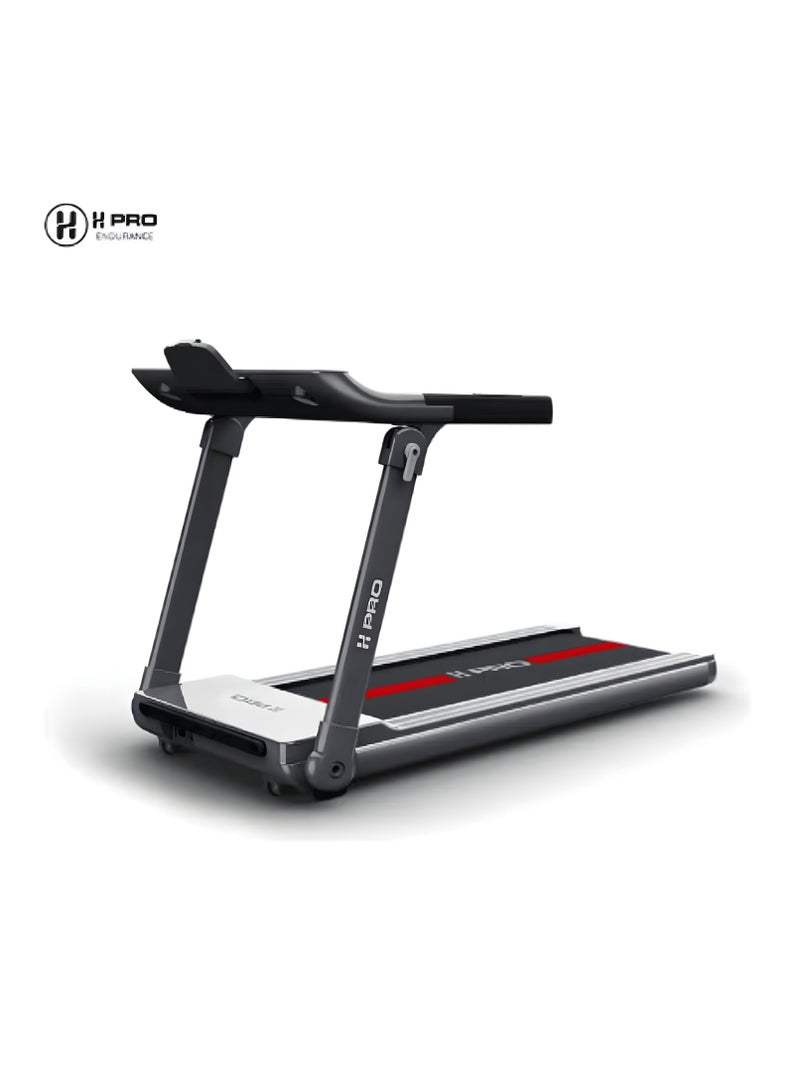 أتش برو جهاز مشي قابل للطي من إتش برو HM796 مزوّد بمحرك تيار مستمر DC بقوة قصوى ٤ حصان، بسرعة تصل إلى ١٤ كم/س، وبقدرة تحمّل ١١٠ كجم، مع شاشة عرض LED، ومناسب لمعدات اللياقة البدنية في الجيم المنزلي. - Image 4