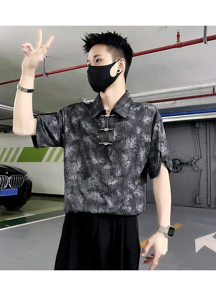 Shougu New Chinese Tie Dye Shirt Chinese Style Casual Half Sleeved T-shirt  - Image 1