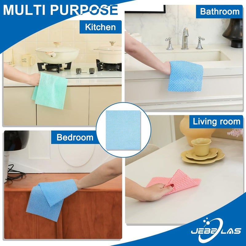Jebblas Disposable Dish Towels and Cloths, Reusable Wipes, 50 Count/Pack, Green - Image 3