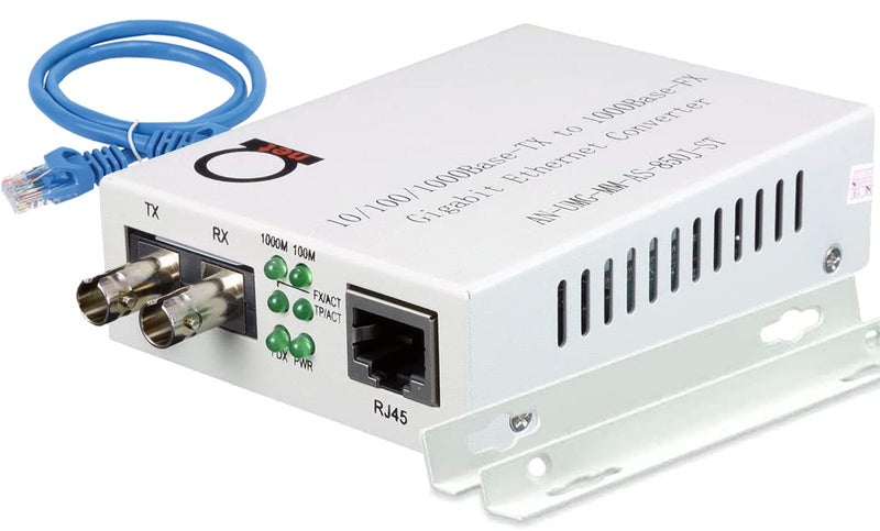 ADNET Multimode ST Gigabit Fiber Media Converter - Built-in ST Fiber Module 550 m (0.34 Miles) 850 nm - to UTP Cat5e 10/100/1000 RJ-45 – Auto Sensing Gigabit or Fast Ethernet - Jumbo Frame - LLF Support - Image 1