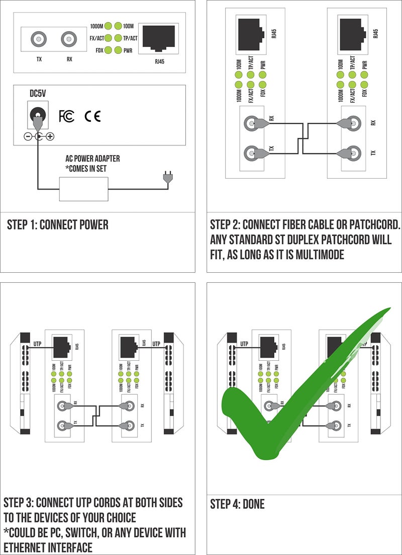 ADNET Multimode ST Gigabit Fiber Media Converter - Built-in ST Fiber Module 550 m (0.34 Miles) 850 nm - to UTP Cat5e 10/100/1000 RJ-45 – Auto Sensing Gigabit or Fast Ethernet - Jumbo Frame - LLF Support - Image 5