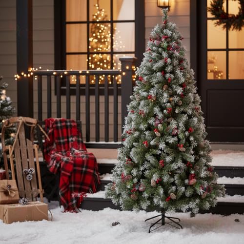 VikriDA 6.5 Feet European Cherry Pine Artificial Christmas Tree | Premium Xmas Tree with Foldable Metal Stand for Party Decoration - Image 1