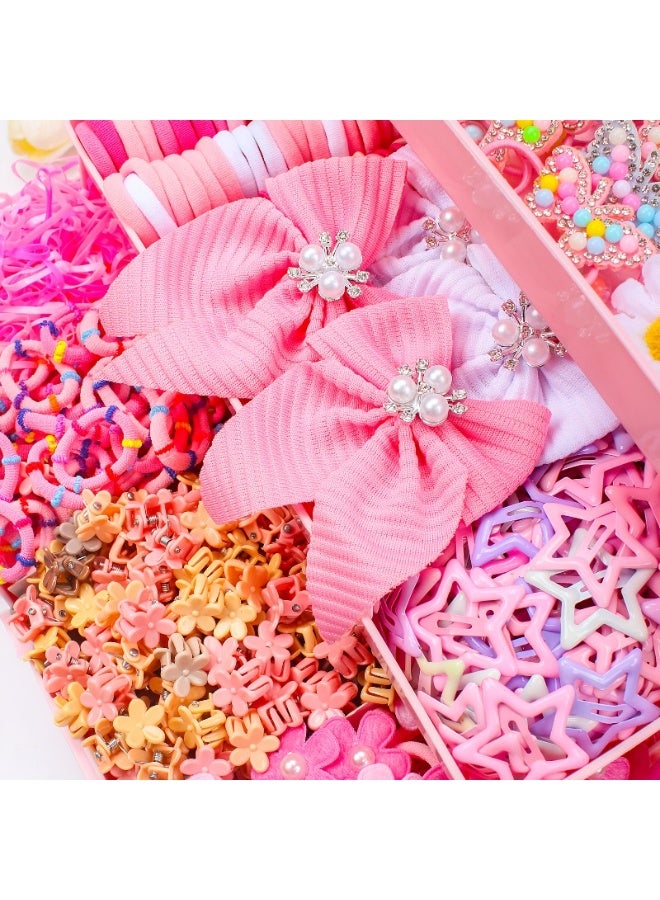 JUMEI 497 Pcs Girls Pink Hair Accessories Set Gift Box – Hair Bows, Hair Ties, Bunny Ear Headbands, Star Clips & Flower Hairpins for Kids - Image 5