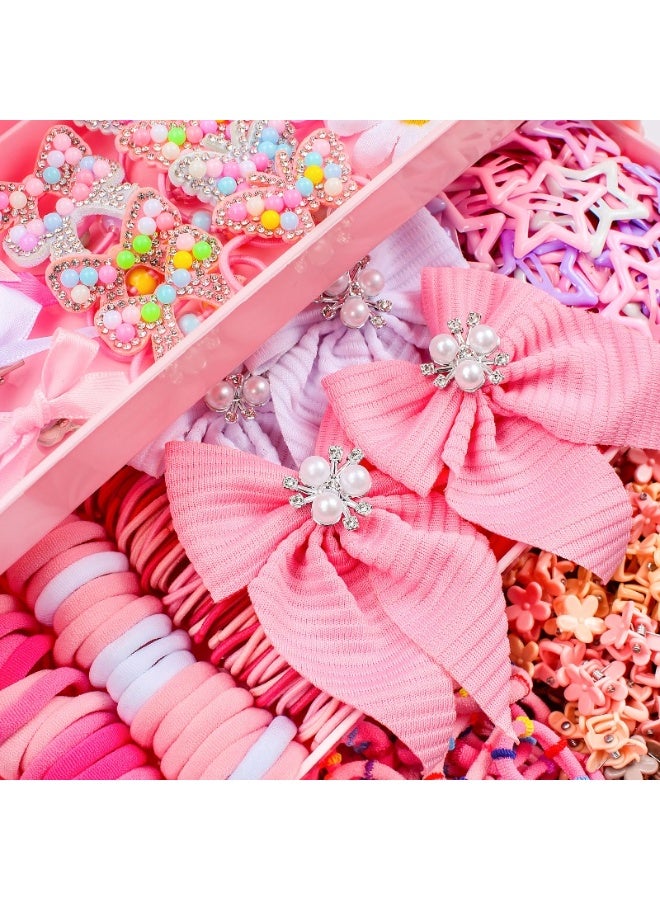 JUMEI 497 Pcs Girls Pink Hair Accessories Set Gift Box – Hair Bows, Hair Ties, Bunny Ear Headbands, Star Clips & Flower Hairpins for Kids - Image 3
