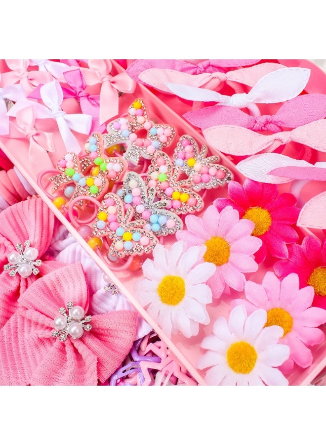 JUMEI 497 Pcs Girls Pink Hair Accessories Set Gift Box – Hair Bows, Hair Ties, Bunny Ear Headbands, Star Clips & Flower Hairpins for Kids - Image 4