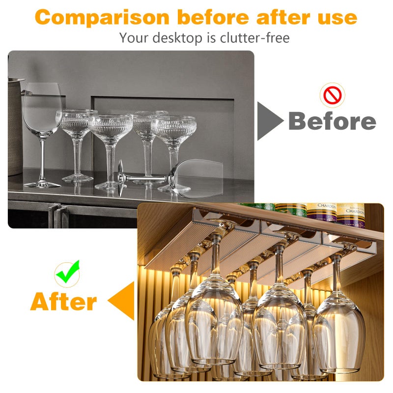 DESONAUT 2 Pcs Wine Glass Holder,Stemware Rack Punch-free Hanging Under Cabinet for Bar,Kitchen and Restaurant (Brown) - Image 5