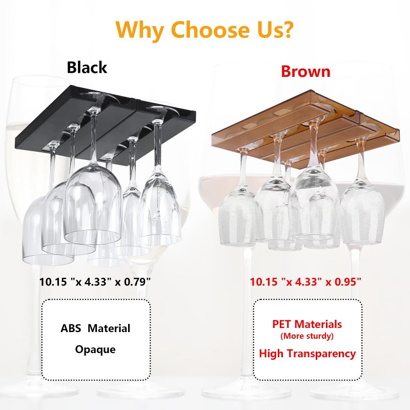 DESONAUT 2 Pcs Wine Glass Holder,Stemware Rack Punch-free Hanging Under Cabinet for Bar,Kitchen and Restaurant (Brown) - Image 2