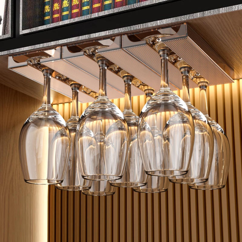 DESONAUT 2 Pcs Wine Glass Holder,Stemware Rack Punch-free Hanging Under Cabinet for Bar,Kitchen and Restaurant (Brown) - Image 1