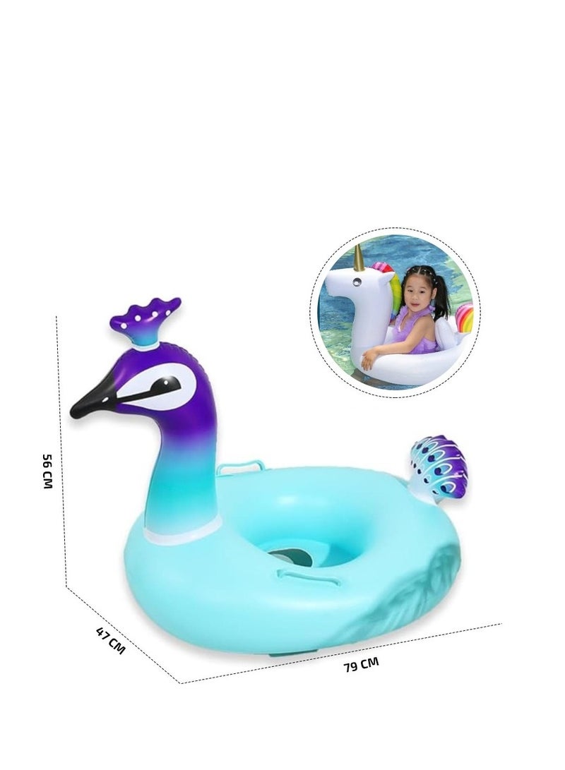 Inflatable Animal Swim Ring for Kids – Peacock Design with Handles 