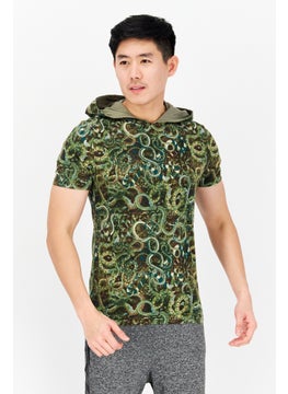 INC Men Hood Short Sleeve Snake Print T-Shirts, Green Combo  - Image 1