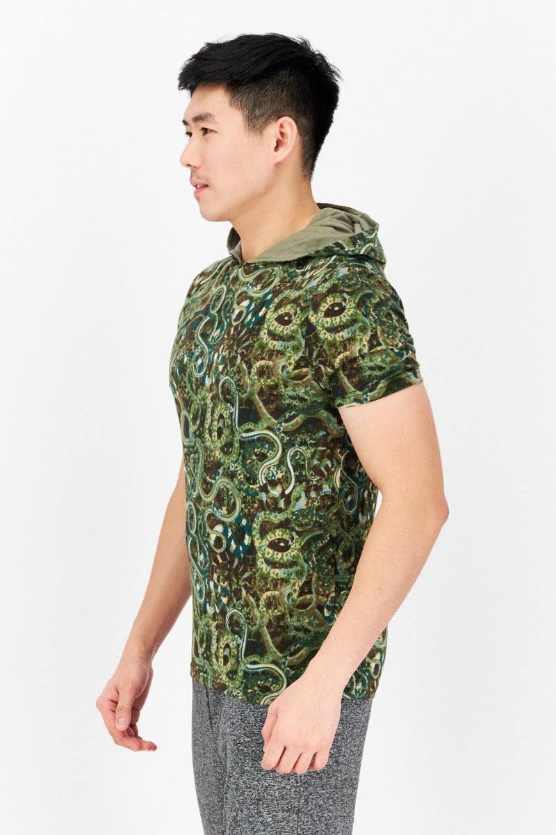 INC Men Hood Short Sleeve Snake Print T-Shirts, Green Combo - Image 2