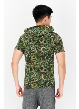 INC Men Hood Short Sleeve Snake Print T-Shirts, Green Combo  - Image 3