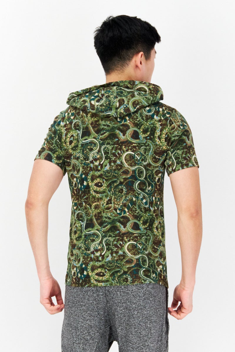 INC Men Hood Short Sleeve Snake Print T-Shirts, Green Combo - Image 3
