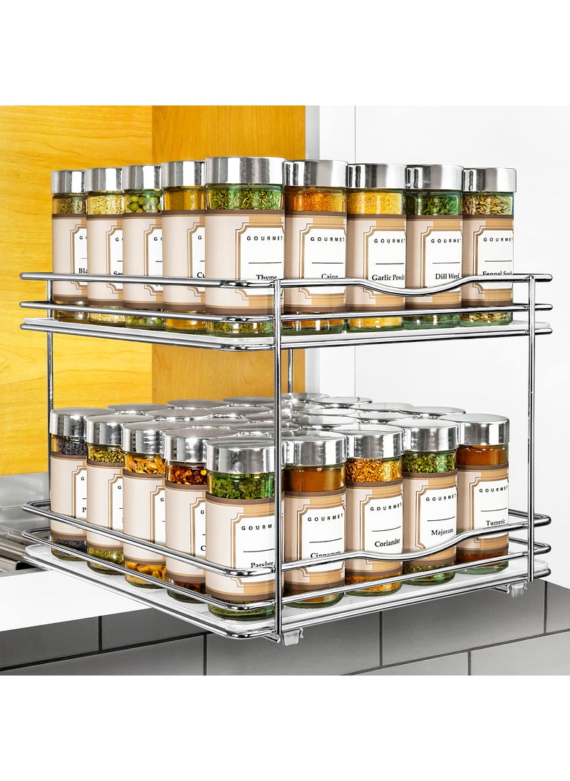 LYNK PROFESSIONAL LYNK PROFESSIONAL Pull Out Spice Rack Organizer for Inside Kitchen Cabinets  1014 inch Wide  Slide Out Drawer  Chrome Sliding Spice Cabinet Organization Shelf Racks  2 Tier 