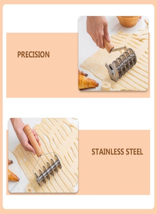 BESTOYARD Wooden-Handled Stainless Steel Dough Cutter for Pastry Pizza Noodle & Lattice Crust Cutting Tool Manual Kitchen Utensil for Baking and Pasta Making - Image 4