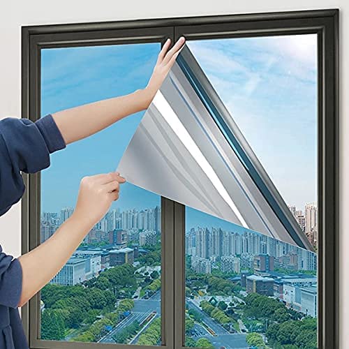 WISDOM peel and stick One Way Mirror Window Film Daytime Privacy, Sun Blocking Heat Control Anti UV Reflective Film Window Tint for Home Office Living Room (Silver Window Film, 20"x60") - Image 1