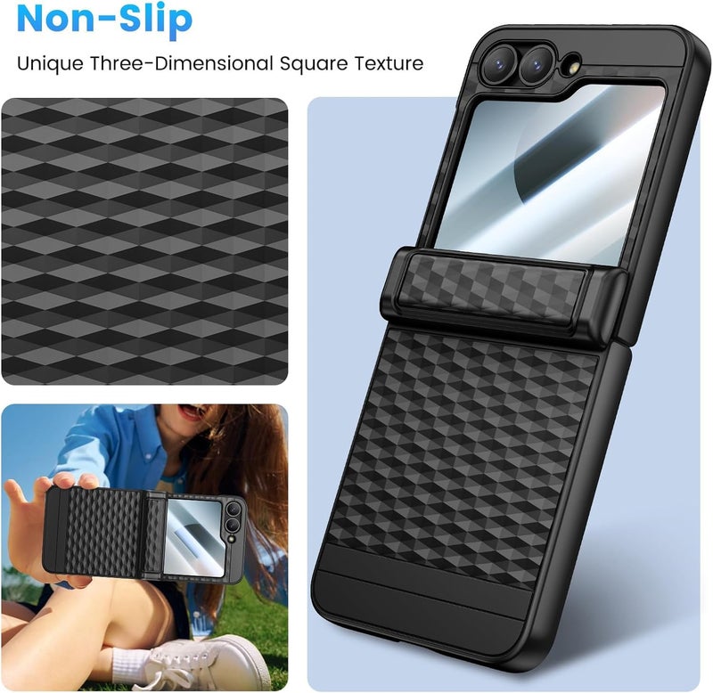 Kapa Geometric Hinge Protection Back Cover for Samsung Galaxy Z Flip5 / Flip 5 | with [Inbuilt Glass] Full Body Shockproof Hard Back Case (Black) - Image 5