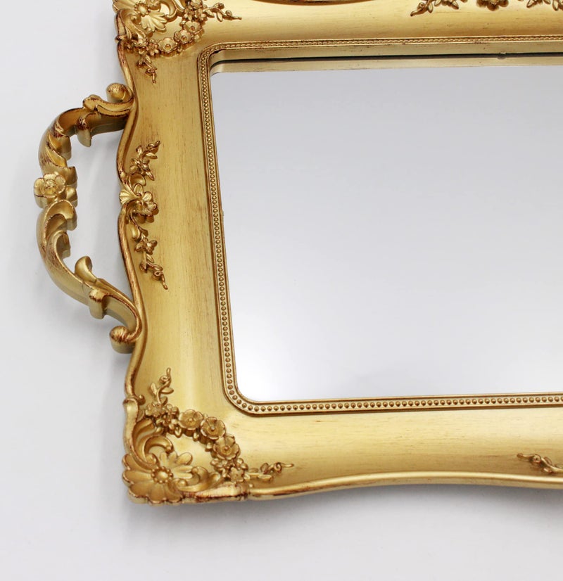 Tstarer Antique Decorative Gold Framed Square Mirror Tray, Jewelry & Cosmetics Organizer for Dresser, Square - 9.5" W x 14.5" L (Golden) - Image 4