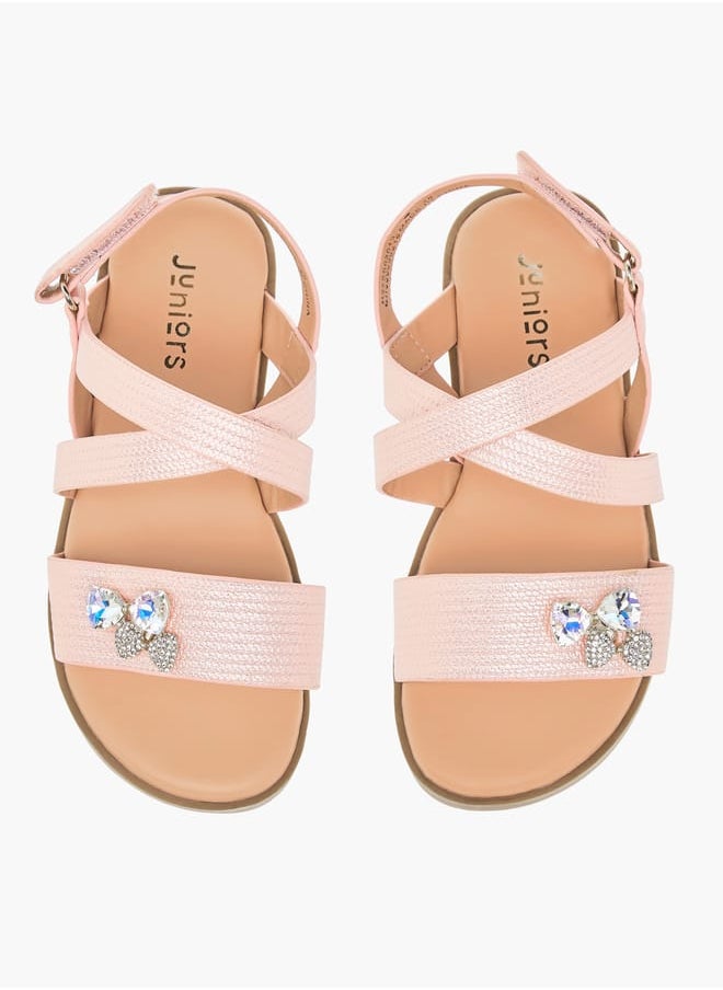 JUNIORS Girls Bow Embellished Sandals With Hook And Loop Closure  - Image 2