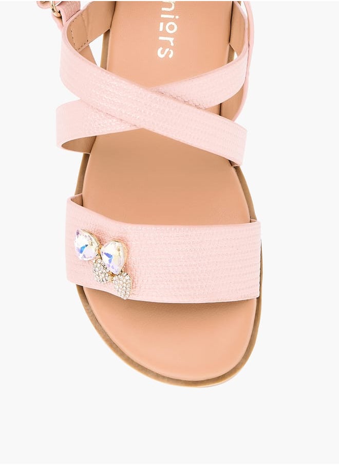 JUNIORS Girls Bow Embellished Sandals With Hook And Loop Closure  - Image 3