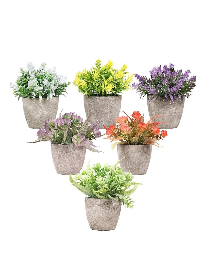 YelaJoy 6 Pcs Artificial Flower Plants , Indoor Mini Plastic Plants, Fake Topiary Shrubs Greenery Fake Potted Flowers for Home,Office,Room Table,Desk Table Decoration,Exquisite New House Gift - Image 1