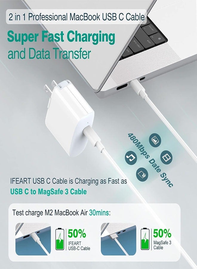 Cable 6FT 1M 60W, USB-C to USB-C Cord Type C Fast Charger 60w Cable Compatible with MacBook Pro Air, iPad Pro Air, Dell XPS, iPhone 16/16 Pro Max/15/15 Pro Max, Samsung Galaxy, Pixel - white - Image 4
