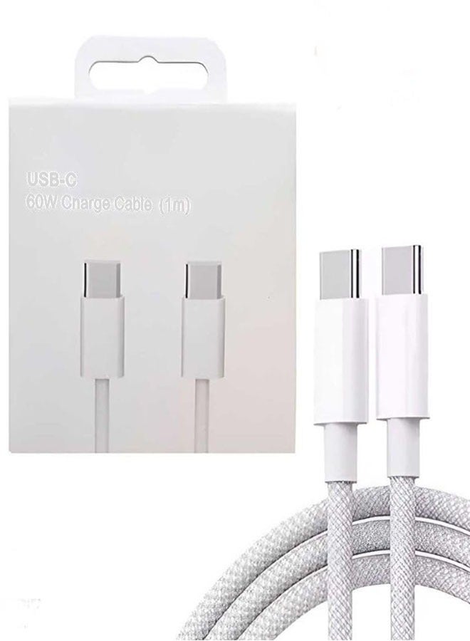 Cable 6FT 1M 60W, USB-C to USB-C Cord Type C Fast Charger 60w Cable Compatible with MacBook Pro Air, iPad Pro Air, Dell XPS, iPhone 16/16 Pro Max/15/15 Pro Max, Samsung Galaxy, Pixel - white - Image 1