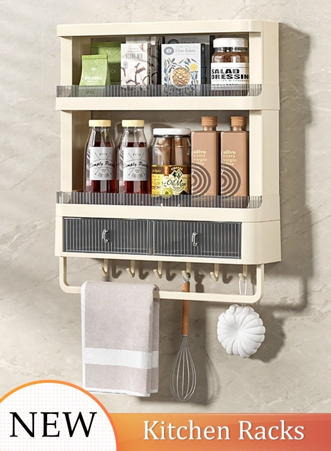DUNISO Kitchen Wall Cabinet Multi Functional Kitchen Storage Rack with Hooks and Towel Rack Wall Mounted Bathroom Cabinet 3 Tier storage Cabinet 3 in 1 Hanging Heavy-Duty Pantry Storage Shelf for Kitchen and Bathroom - Image 1