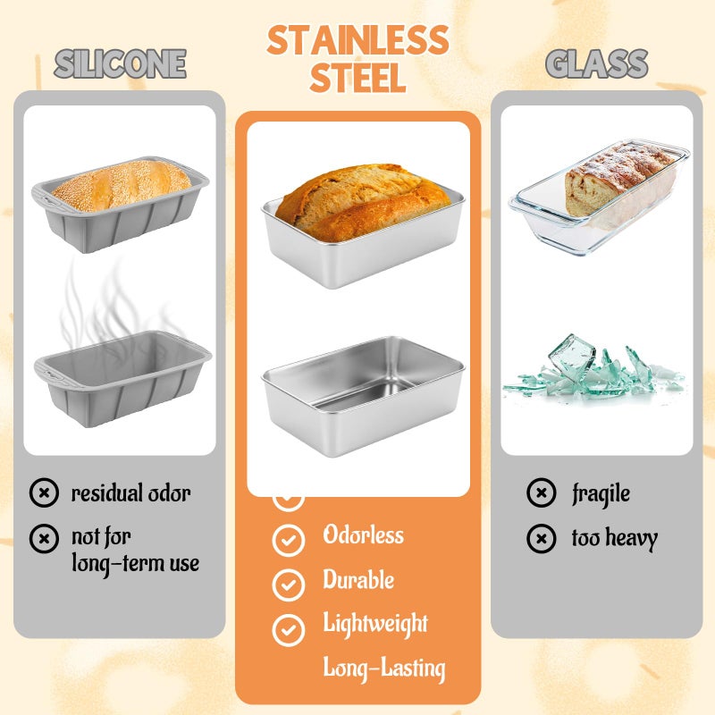 AKOLAFE 6PCS Stainless Steel Loaf Pan 8.5x5.5 Inch Banana Bread Pans for Homemade Breads Baking Pan for Oven Metal Meatloaf Pan Sandwich Bread Loaf Pans for Baking Bread Tin for Bakings Meat Loaf Cake - Image 4