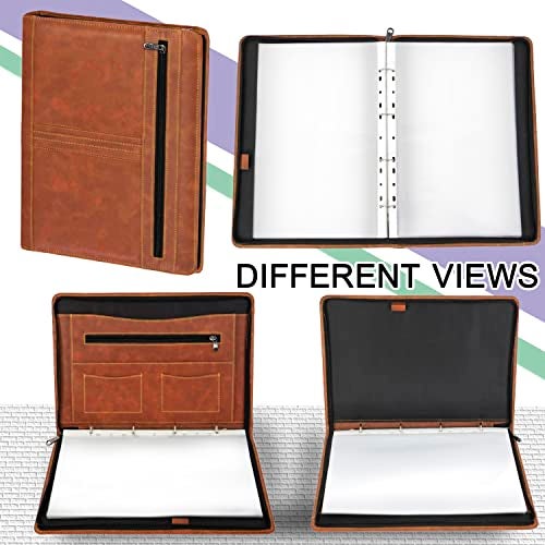 NISUN PU Leather 4 Ring Professional File Folder for Documents Certificates, Conference Folder, File with 20 Leafs (Tan) - Image 3