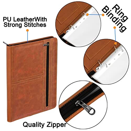 NISUN PU Leather 4 Ring Professional File Folder for Documents Certificates, Conference Folder, File with 20 Leafs (Tan) - Image 4