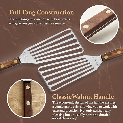 Lamson 3" x 6" Chef's Slotted Turner with Walnut Handle - Left-Hand - Image 5