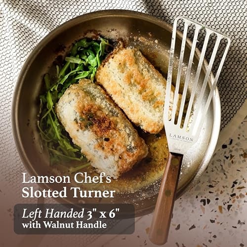 Lamson 3" x 6" Chef's Slotted Turner with Walnut Handle - Left-Hand - Image 2