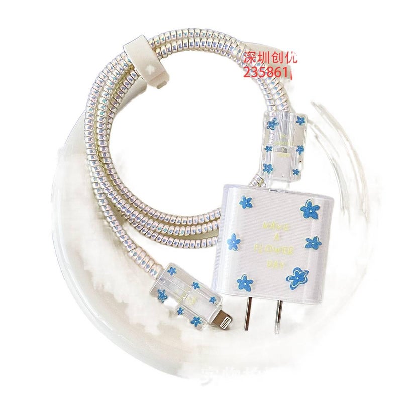 AD 20W Charger Head and Cable End Protector Set with Cute Style in White with Decorative Design Anti Bend Protection and Daily Cable Care - Image 1