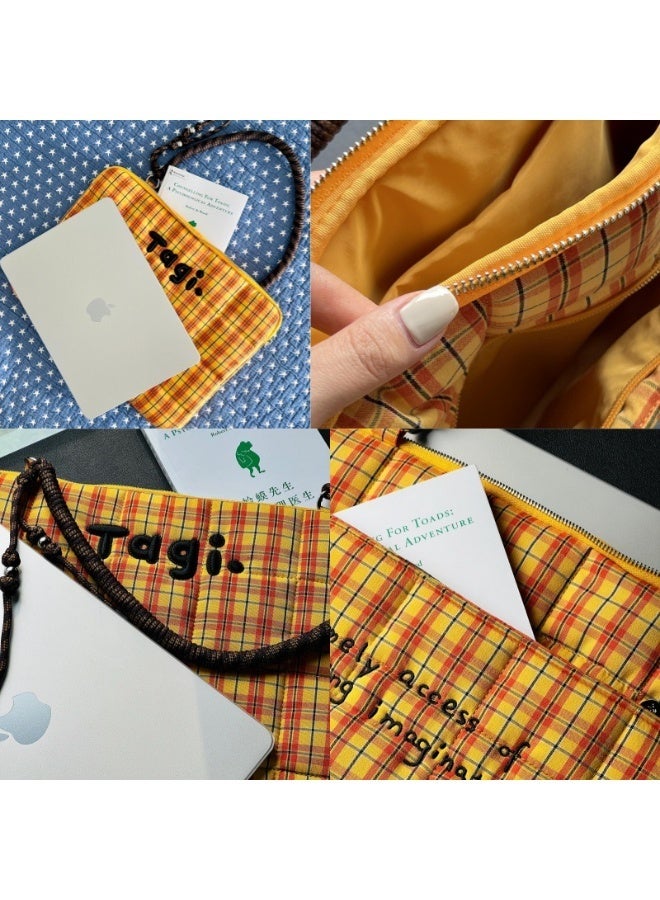 TG Tagi 14-16 inch laptop computer bag - Large capacity checkered embroidered flat storage bag - Image 3