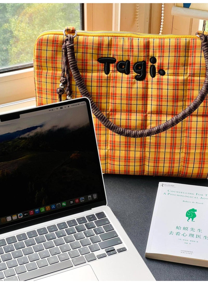 TG Tagi 14-16 inch laptop computer bag - Large capacity checkered embroidered flat storage bag - Image 4