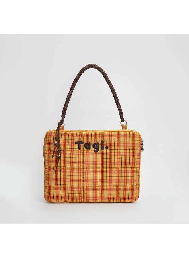 TG Tagi 14-16 inch laptop computer bag - Large capacity checkered embroidered flat storage bag - Image 1