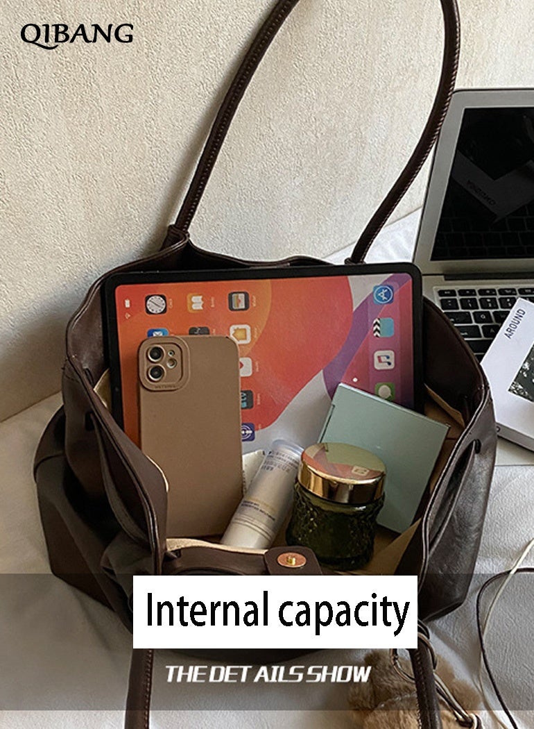QIBANG Women's 2026 Top Handle Bag PU Leather Hobo Purse with Metal Accent Large Capacity Shoulder Bag Purse for Work Office Travel All-season - Image 5