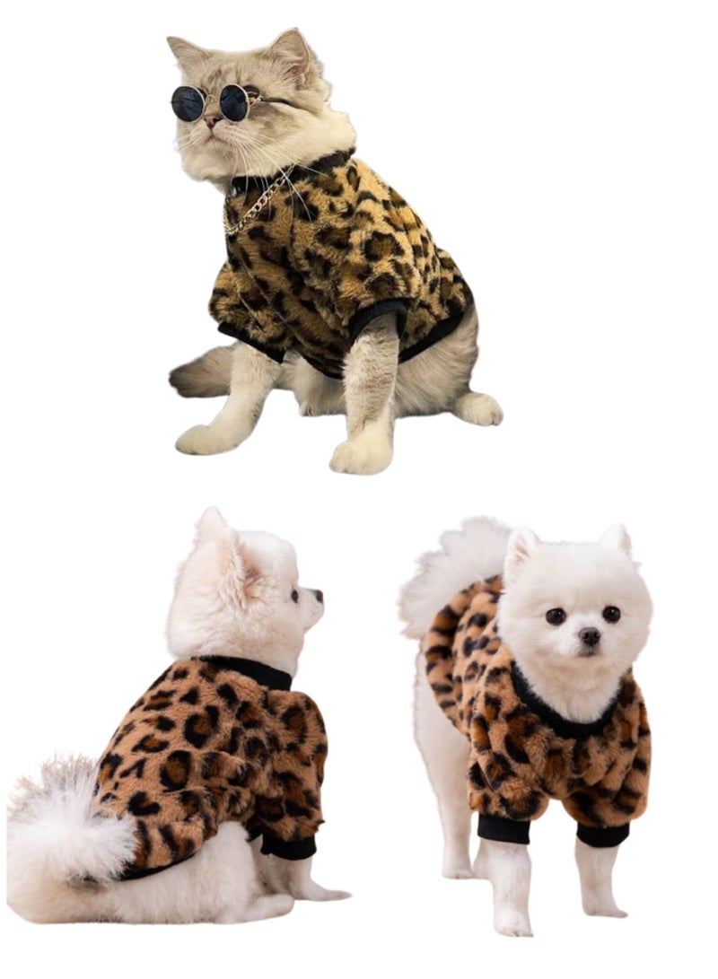 A.M Pet Cat And Dog Clothes, T-Shirt, Dog Wear, Autumn, Winter, Parka, Dog Coat, Cold Protection, Leopard Pattern, Small Dogs, Medium Dogs, Thick, Hair Loss Protection, Puppies, Cat Clothes, Pet Supplies, - Image 1