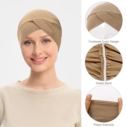 XEPST 4 PCS Hijab Undercap for Women, Islamic Muslim Under Hijab Cap Cross Turban Underscarf Solid Color Undercap Bonnet Inner Head Scarf Head Wraps Hair Turbans for Women Chemo Headwear Sleep Cap - Image 3
