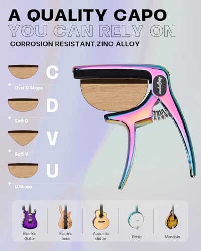 Leo Jaymz Heavy Duty Guitar Capo for Acoustic/Electric Guitars, Guitar Clip made of Zinc Alloy Metal, Guitar Clamp for Bass Classical Guitar, Ukulele, Mandolin,Banjo (Dazzling Purple) - Image 4